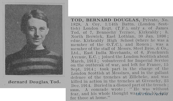Tod B D Pte 1828 14th London Regiment Obit