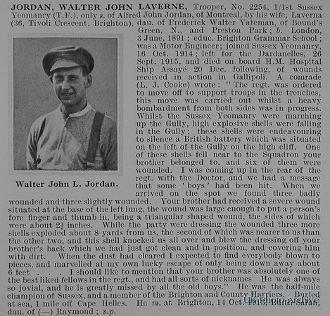 Jordan W J L Tpr 2254 Sussex Yeomanry Obit