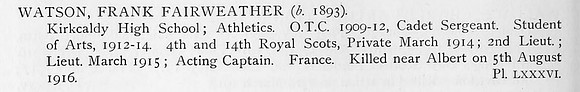 Watson F F Lt Royal Scots Obit