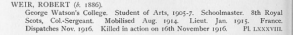 Weir R Lt 8th Royal Scots Obit