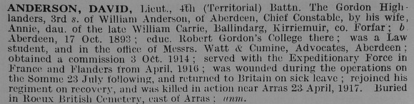 Anderson D Lt 4th Gordon Highlanders
