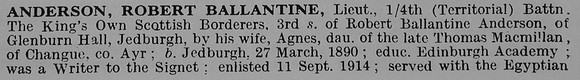 Anderson R B Lt 4th Kings Own Scottish Borderers Obit Part 1