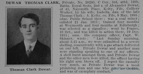Dewar T C Pte 20295 3rd Attd 12th Royal Scots Obit