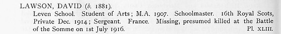 Lawson D Sergt 16th Royal Scots Obit