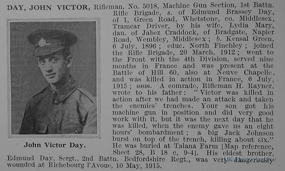 Day J V Rfn 5018 1st Rifle Brigade Obit