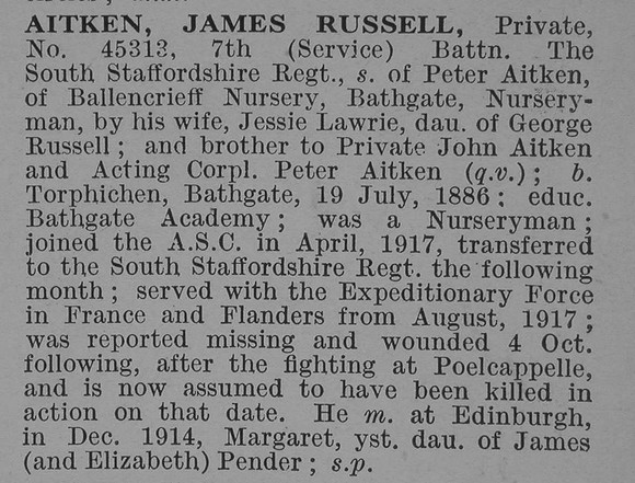 Aitken J R Pte 7th South Staffs Regiment Obit De Ruvignys Roll Of Honour Vol 4