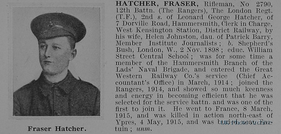 Hatcher F Rfn 2790 12th London Regiment Obit