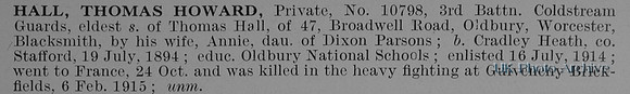 Hall T H Pte 10798 3rd Coldstream Guards Obit