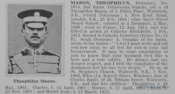 Mason T Drummer 1614 2nd Coldstream Guards Obit