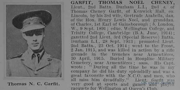 Garfit T N C Lt 2nd Durham Light Infantry Obit