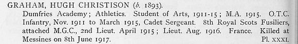 Graham H C 2nd Lt 8th Royal Scots Fusiliers Attd Machine Gun Corps Obit