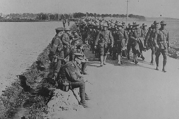 American Troops On The Western Front Passing British Troops By The Roadside