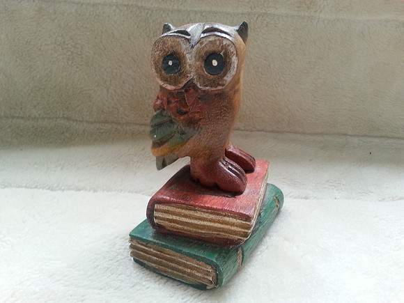 Wooden Owl Sitting On Books By Transomnia