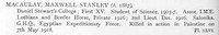 MacAulay M S 2nd Lt Lothian And Border Horse Obit