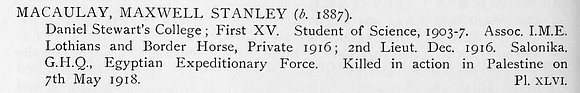 MacAulay M S 2nd Lt Lothian And Border Horse Obit