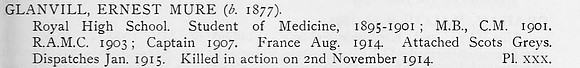 Glanvill E M Captain Royal Army Medical Corps Obit