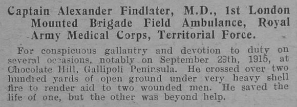 Findlater A Captain DSO RAMC DSO Citation Graphic 22.1