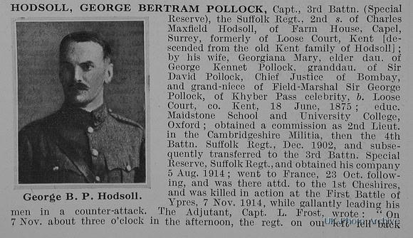 Pollock-Hodsoll G B Captain 3rd Suffolk Regiment Obit Part 1