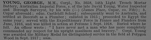 Young G Cpl MM 3658 Australian Light Trench Mortar Battery Obit De Ruvignys Roll Of Honour Vol 4
