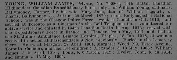 Young W J Pte 799804 19th Canadian Infantry (Central Ontario Regiment) Obit De Ruvignys Roll Of Honour Vol 4