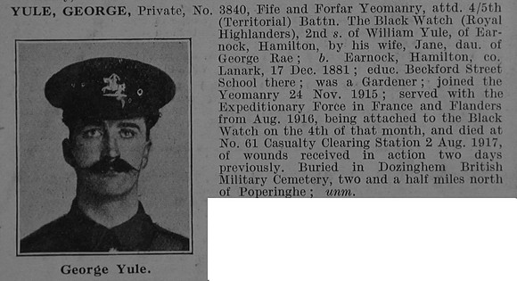 Yule G Pte 3840 Fife And Forfar Yeomanry Obit De Ruvignys Roll Of Honour Vol 4