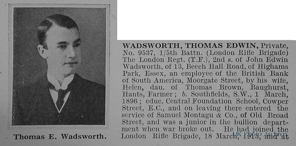 Wadsworth T E Pte 5th London Regt Obit Part 1 De Ruvignys Roll Of Honour Vol 1