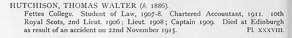 Hutchison T W Captain 10th Royal Scots Obit