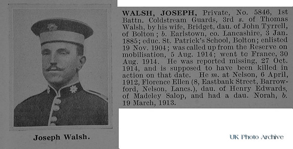 Walsh J Pte 5846 1st Coldstream Guards Obit De Ruvignys Roll Of Honour Vol 1