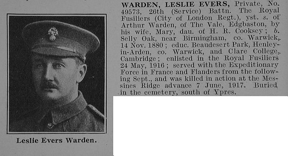 Warden L E Pte 49573 26th Royal Fusiliers Obit De Ruvignys Roll Of Honour Vol 3