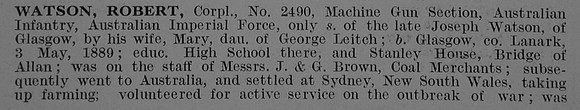 Watson R Cpl Australian Machine Gun Corps Obit Part 1 De Ruvignys Roll Of Honour Vol 3