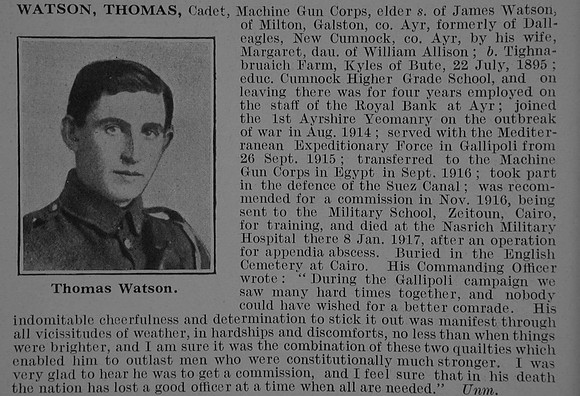 Watson T Cadet Machine Gun Corps Obit De Ruvignys Roll Of Honour Vol 3