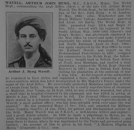 Wavell A J B Major Welsh Regiment Obit De Ruvignys Roll Of Honour Vol 3