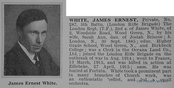 White J E Pte 5th London Regt Obit De Ruvignys Roll Of Honour Vol 1