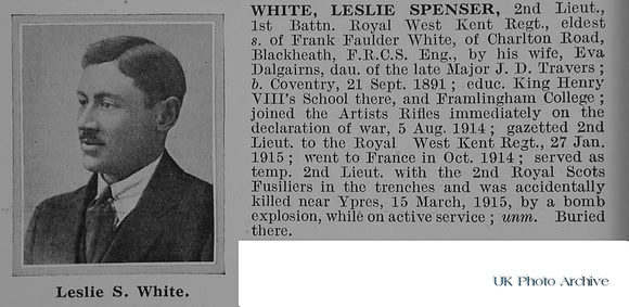 White L S 2nd Lt 1st R West Kent Regt Obit De Ruvignys Roll Of Honour Vol 1