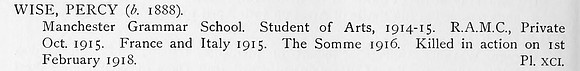 Wise P Pte Royal Army Medical Corps Obit
