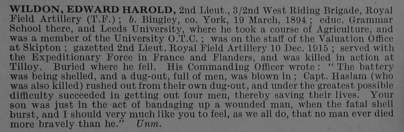Wildon E H 2nd Lt Royal Field Artillery Obit De Ruvignys Roll Of Honour Vol 4