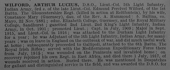 Wilford A L Lt Col DSO Indian Army Obit Part 1 De Ruvignys Roll Of Honour Vol 4