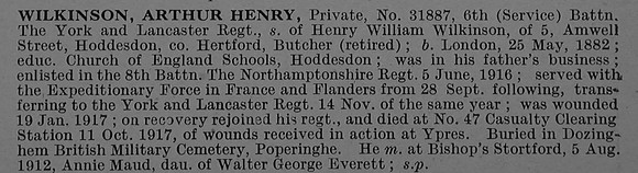 Wilkinson A H Pte 31887 6th York & Lancaster Regiment Obit De Ruvignys Roll Of Honour Vol 4