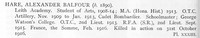 Hare A B 2nd Lt Royal Field Artillery Obit