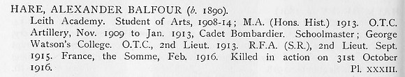 Hare A B 2nd Lt Royal Field Artillery Obit