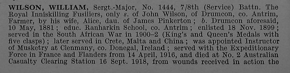 Wilson W Sergt Major 1444 8th Royal Inniskilling Fusiliers Obit Part 1 De Ruvignys Roll Of Honour Vol 4