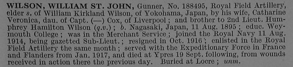 Wilson W St J Gnr 188495 Royal Field Artillery Obit De Ruvignys Roll Of Honour Vol 4