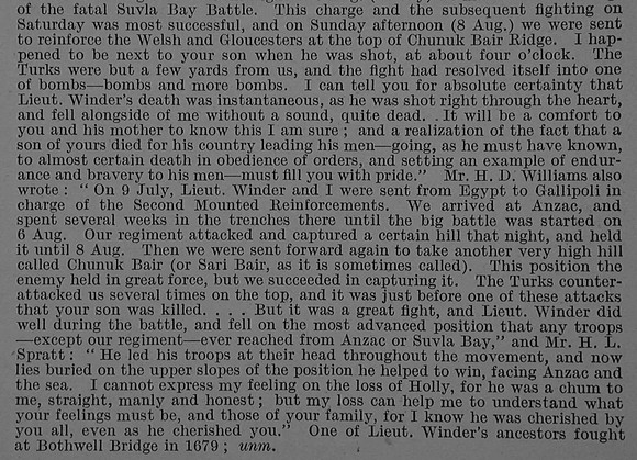 Winder H E Lt Auckland Mounted Rifles New Zealand Expedionary Force Obit Part 2 De Ruvignys Roll Of Honour Vol 4