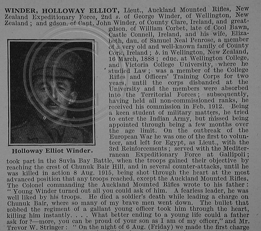 Winder H E Lt Auckland Mounted Rifles New Zealand Expedionary Force Obit Part 1 De Ruvignys Roll Of Honour Vol 4