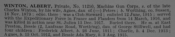 Winton A Pte 11250 Machine Gun Corps Obit De Ruvignys Roll Of Honour Vol 4