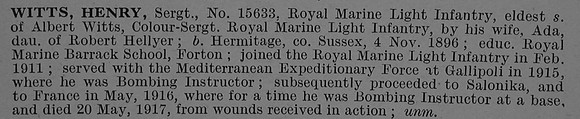 Witts H Sergt 15633 Royal Marine Light Infantry Obit De Ruvignys Roll Of Honour Vol 4