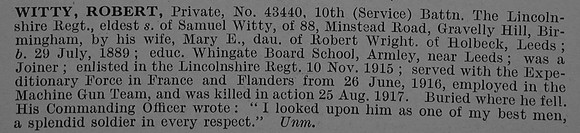 Witty R Pte 43440 10th Lincolnshire Regiment Obit De Ruvignys Roll Of Honour Vol 4