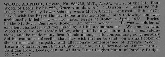 Wood A Pte 286752 Army Service Corps Obit De Ruvignys Roll Of Honour Vol 4