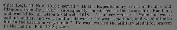 Wood J H L/Cpl MM 38162 15th Lancashire Fusiliers Obit Part 2 De Ruvignys Roll Of Honour Vol 4