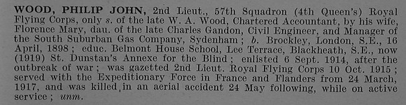 Wood P J 2nd Lt Royal Flying Corps Obit De Ruvignys Roll Of Honour Vol 4